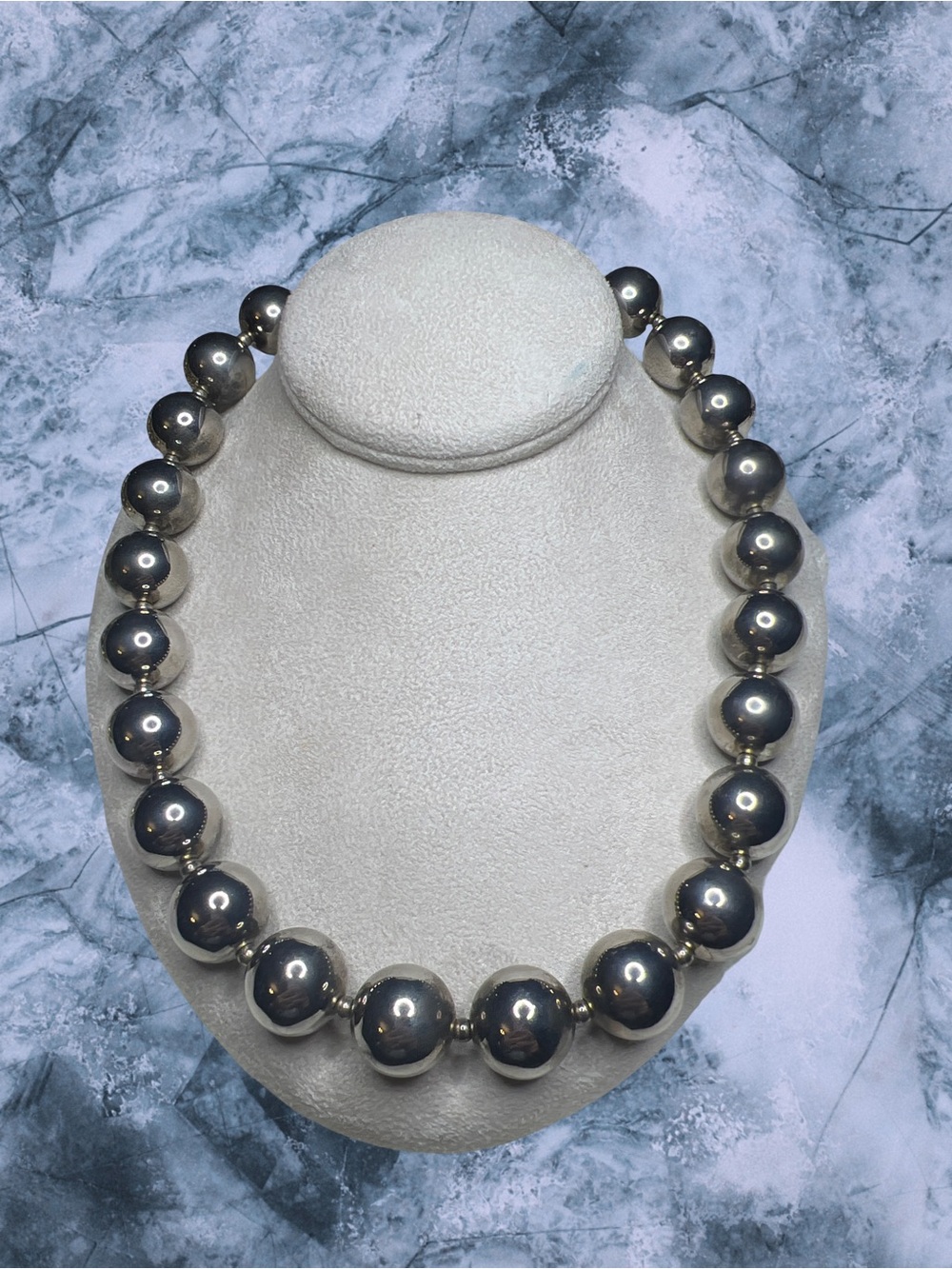 Vintage Designer Carol Dauplaise Chromed Beaded Silver Tone Necklace Signed